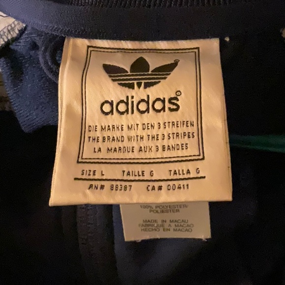 adidas Blue and White Bomber Jacket with Stand-Up Collar and Zipper Closure - Picture 3 of 4